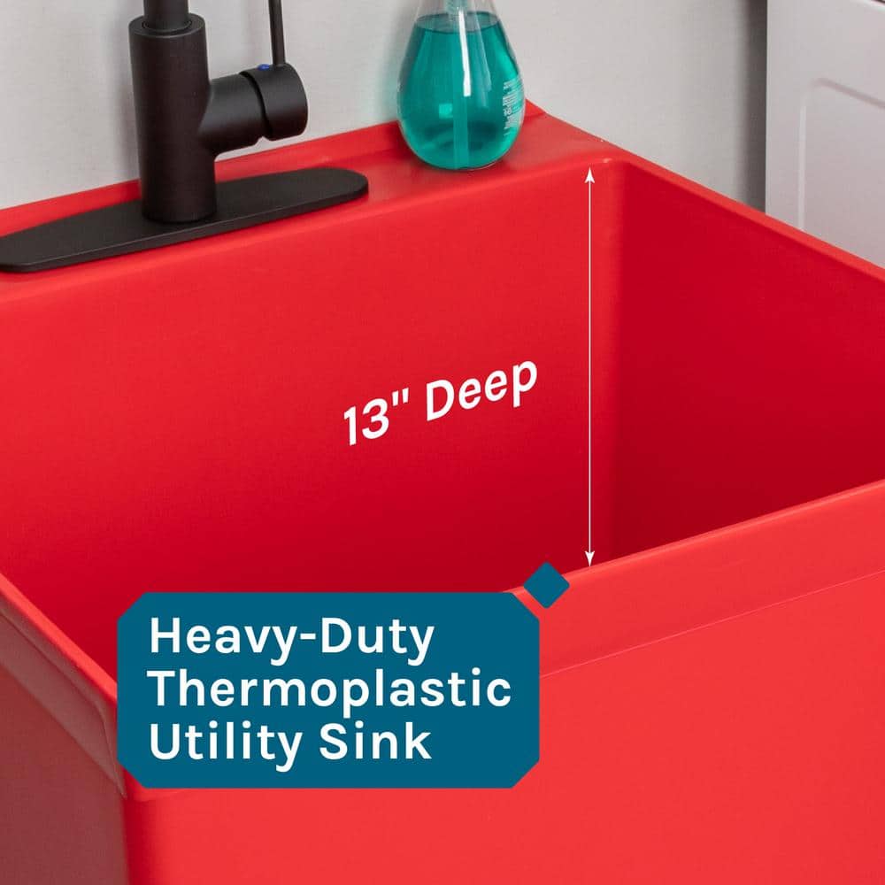 TEHILA Thermoplastic Red Utility Sink Set with Black Pull-Down Faucet