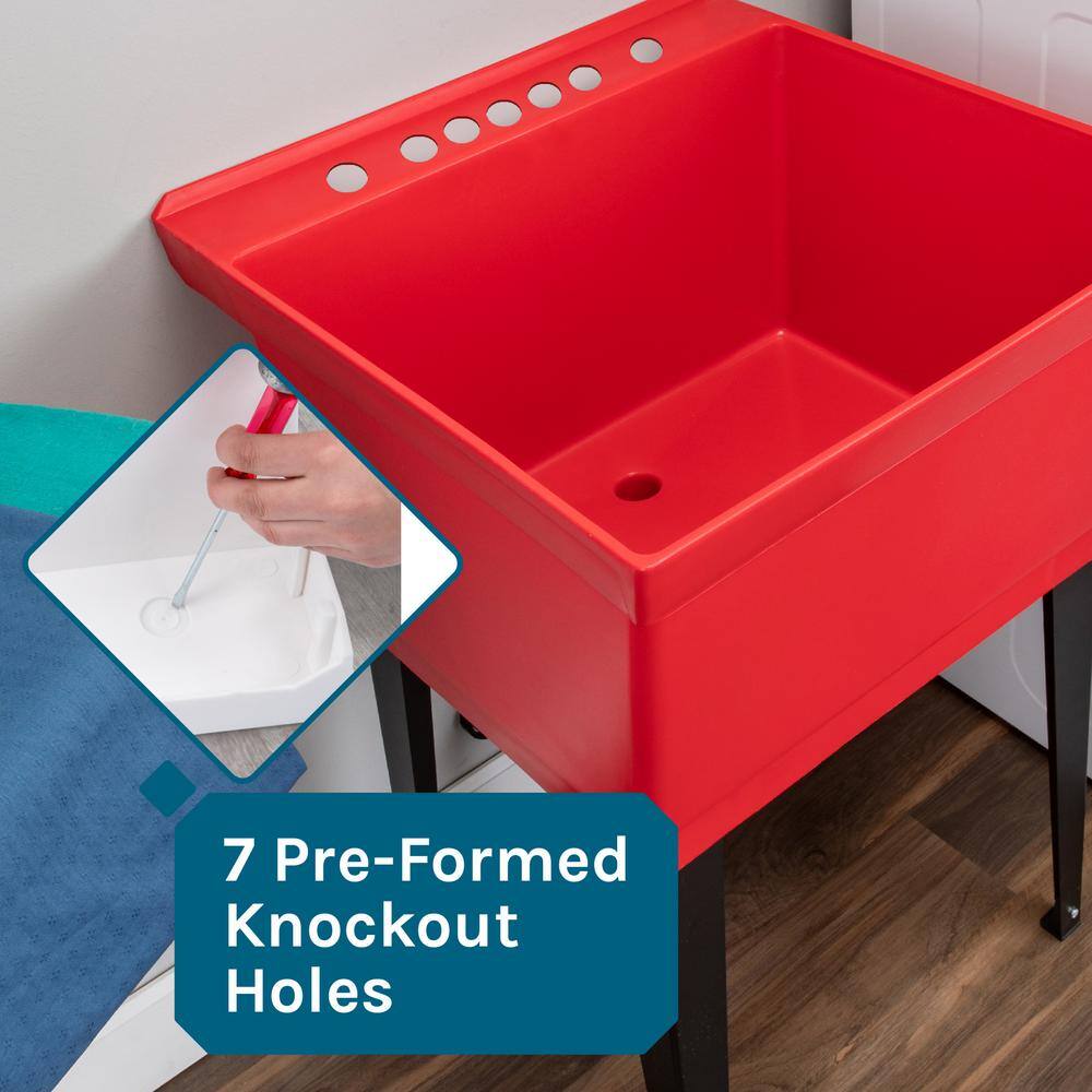 TEHILA 22.875 in. x 23.5 in. Red Utility Sink with Stainless Coil Pull-Down Faucet