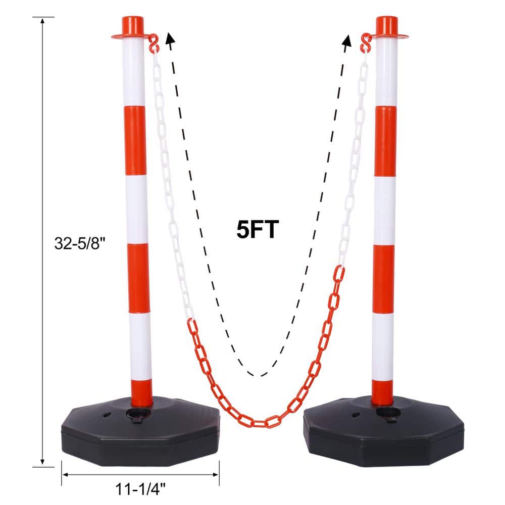 Tidoin 4-Pack Red 11.25 in. x 11.25 in. x 2.7 ft. Composite Fence Picket Post Cones with Fillable Base and 5 ft. Chain