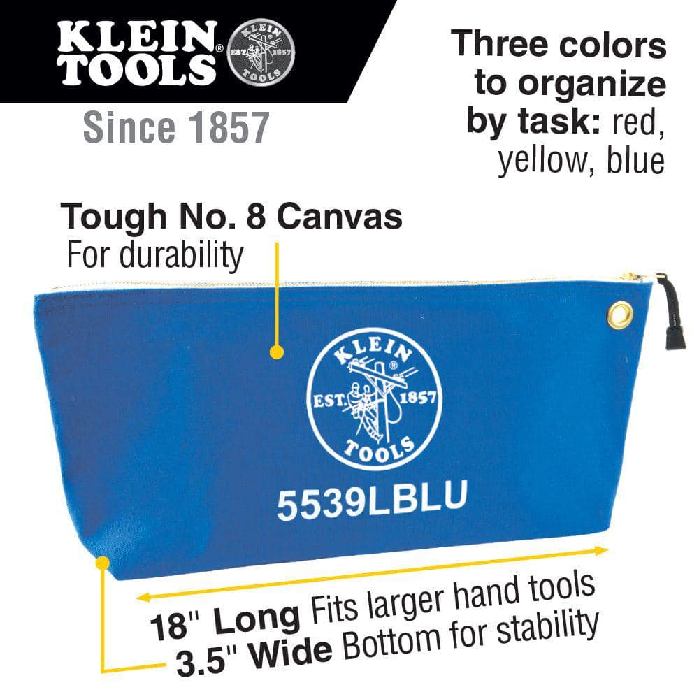 Klein Tools 18 in. Canvas Zipper Tool Bags, Assorted Colors (Red/Yellow/Blue), 3-Pack