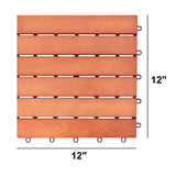 GOGEXX 12 in. x 12 in. Square Eucalyptus Stripe Interlocking Flooring Garage Wooden Deck Tiles Reddish Brown Patio(Set of 10)