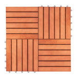 GOGEXX 12 in. x 12 in. Square Eucalyptus Stripe Interlocking Flooring Garage Wooden Deck Tiles Reddish Brown Patio(Set of 10)