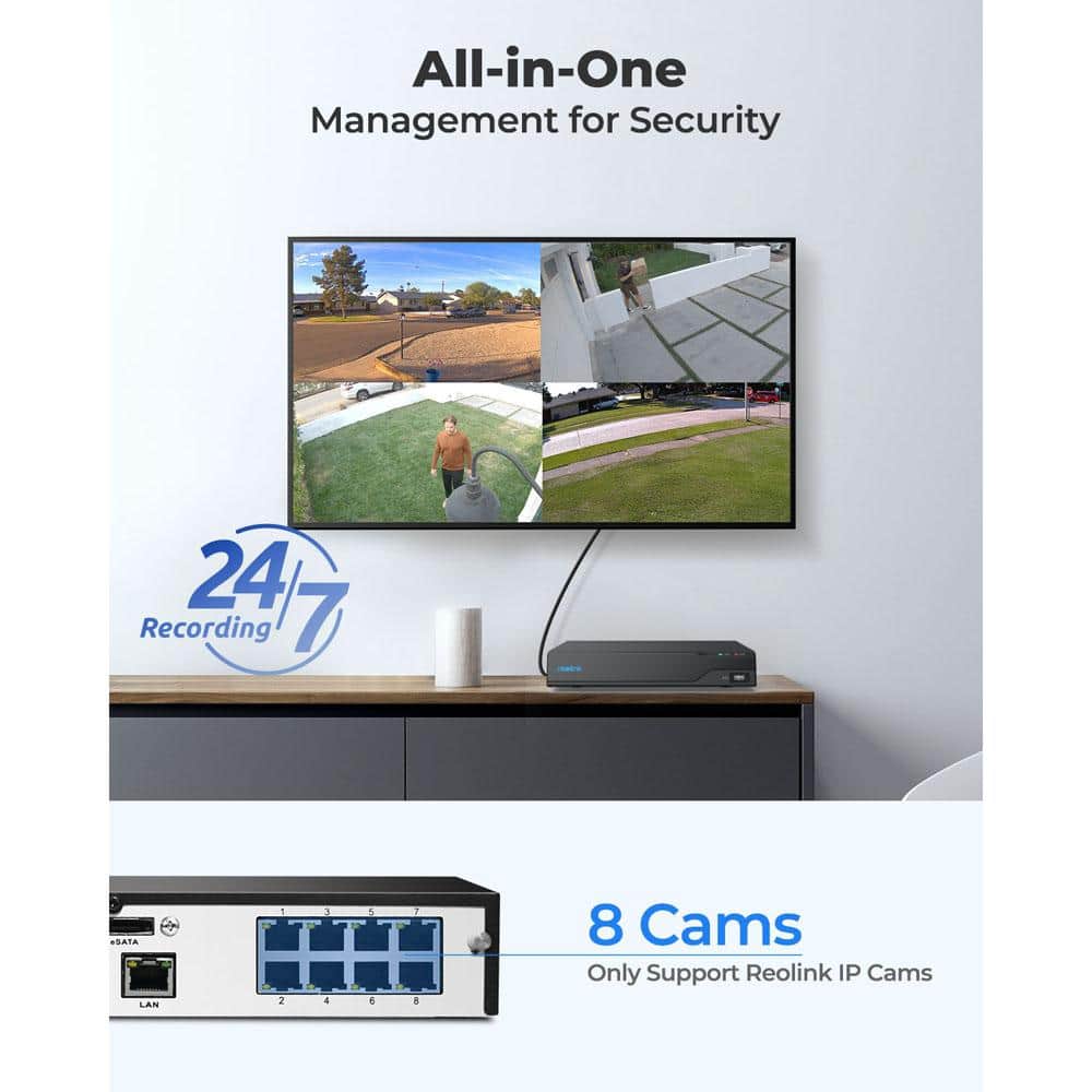 REOLINK NVS 4K 8 Channel PoE NVR for Security Camera System, Plug-In, 2TB HDD, Works with 12MP/4K/5MP/4MP IP Cameras