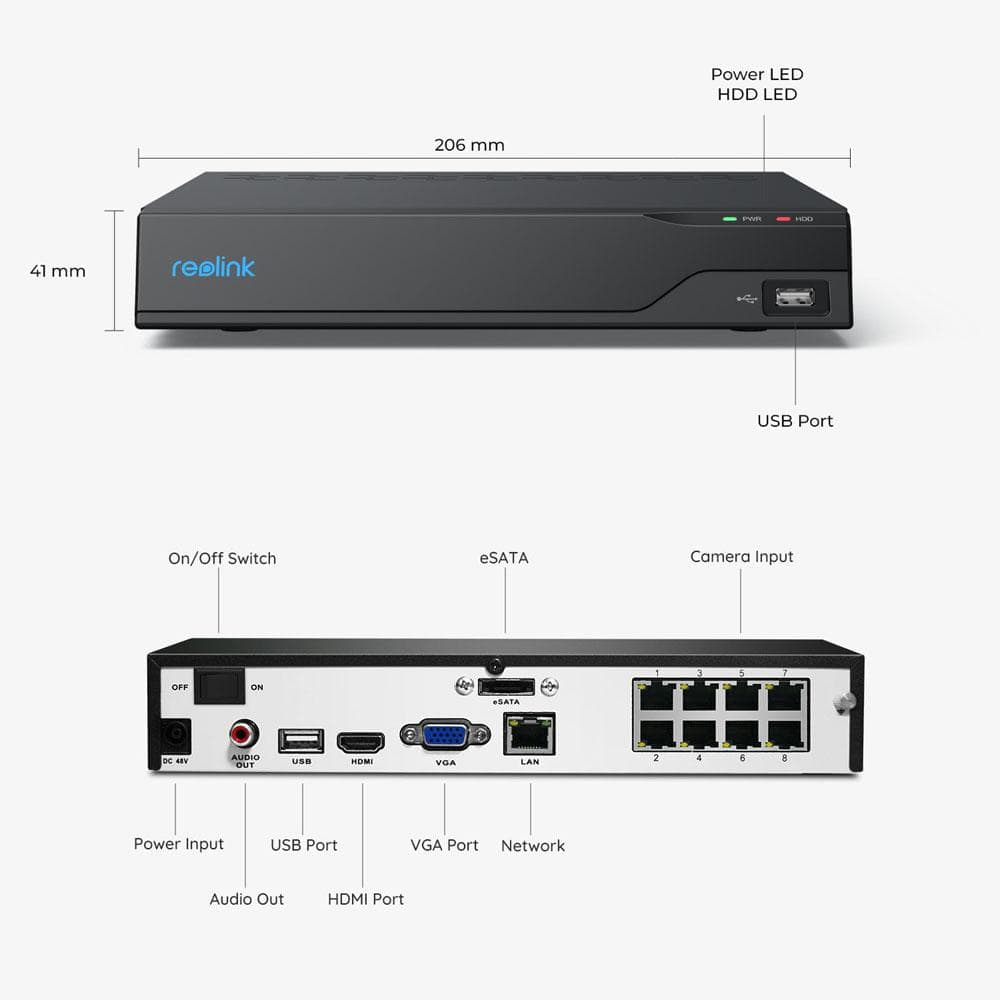 REOLINK NVS 4K 8 Channel PoE NVR for Security Camera System, Plug-In, 2TB HDD, Works with 12MP/4K/5MP/4MP IP Cameras