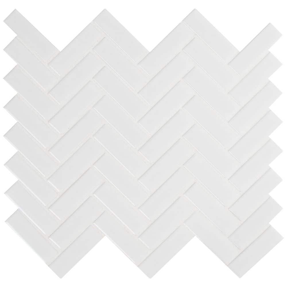 MSI Retro Bianco Herringbone 12.2 in. x 10.83 in. x 6mm Glossy Porcelain Mesh-Mounted Mosaic Tile (13.8 sq. ft. / case)