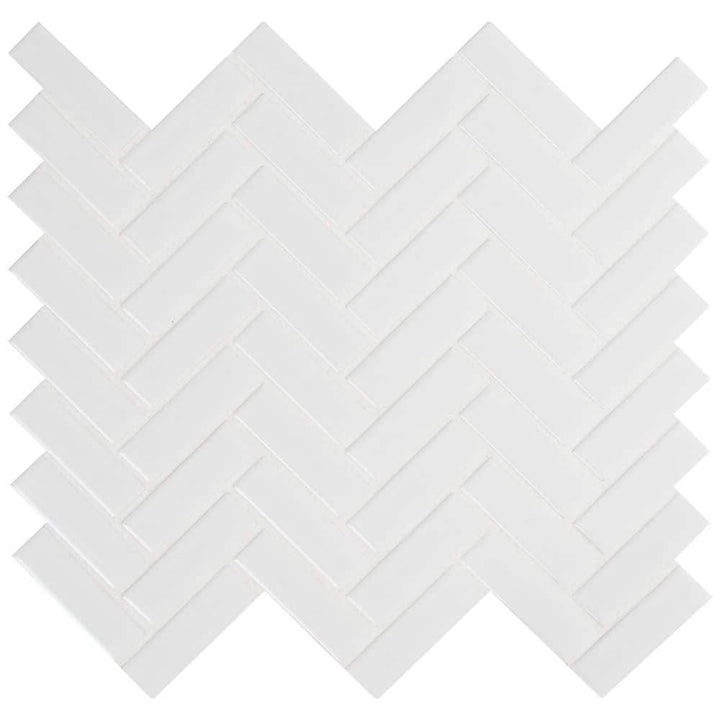 MSI Retro Bianco Herringbone 12.2 in. x 10.83 in. x 6mm Glossy Porcelain Mesh-Mounted Mosaic Tile (13.8 sq. ft. / case)