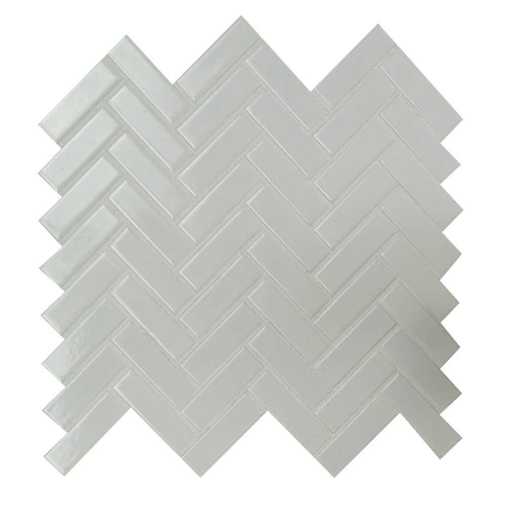 MSI Retro Bianco Herringbone 12.2 in. x 10.83 in. x 6mm Glossy Porcelain Mesh-Mounted Mosaic Tile (13.8 sq. ft. / case)