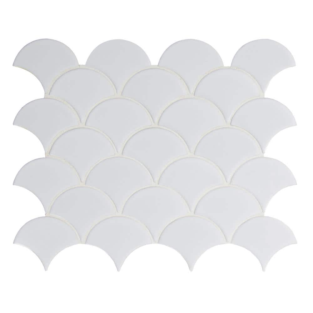 MSI Retro Gray Scallop 13.19 in. x 11.22 in. x 6mm Glossy Porcelain Mesh-Mounted Mosaic Tile (13.65 sq. ft. / case)