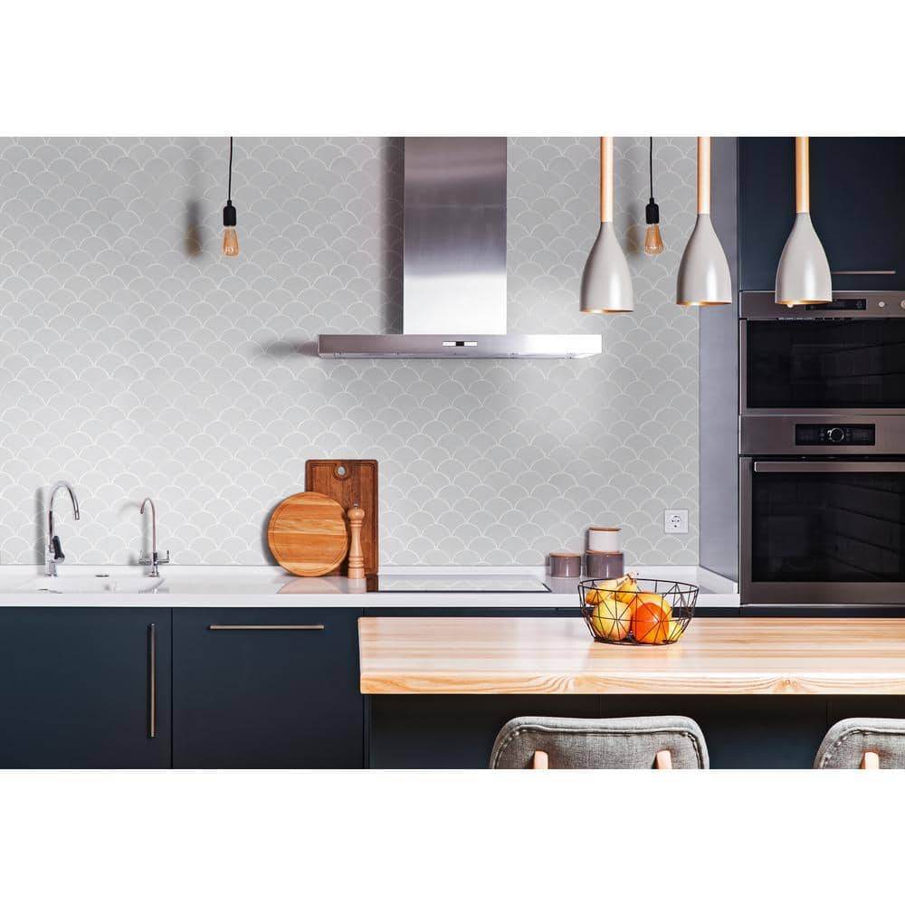 MSI Retro Gray Scallop 13.19 in. x 11.22 in. x 6mm Glossy Porcelain Mesh-Mounted Mosaic Tile (13.65 sq. ft. / case)