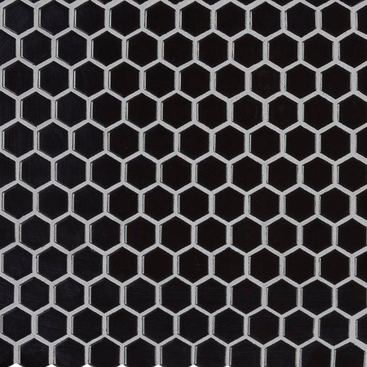 Retro Nero Hexagon 11.73 in. x 10.16 in. x 6 mm Glossy Porcelain Mosaic Tile (12.9 sq. ft. / case)
