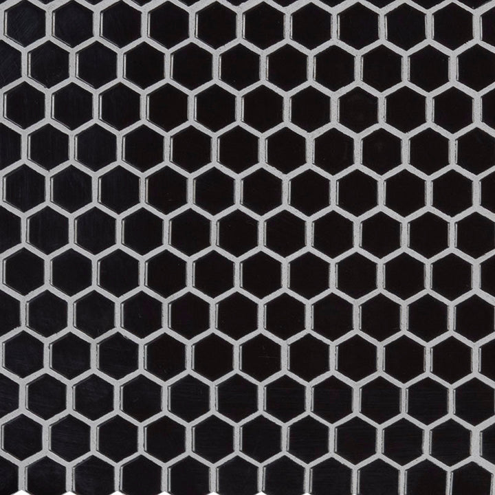 Retro Nero Hexagon 11.73 in. x 10.16 in. x 6 mm Glossy Porcelain Mosaic Tile (12.9 sq. ft. / case)