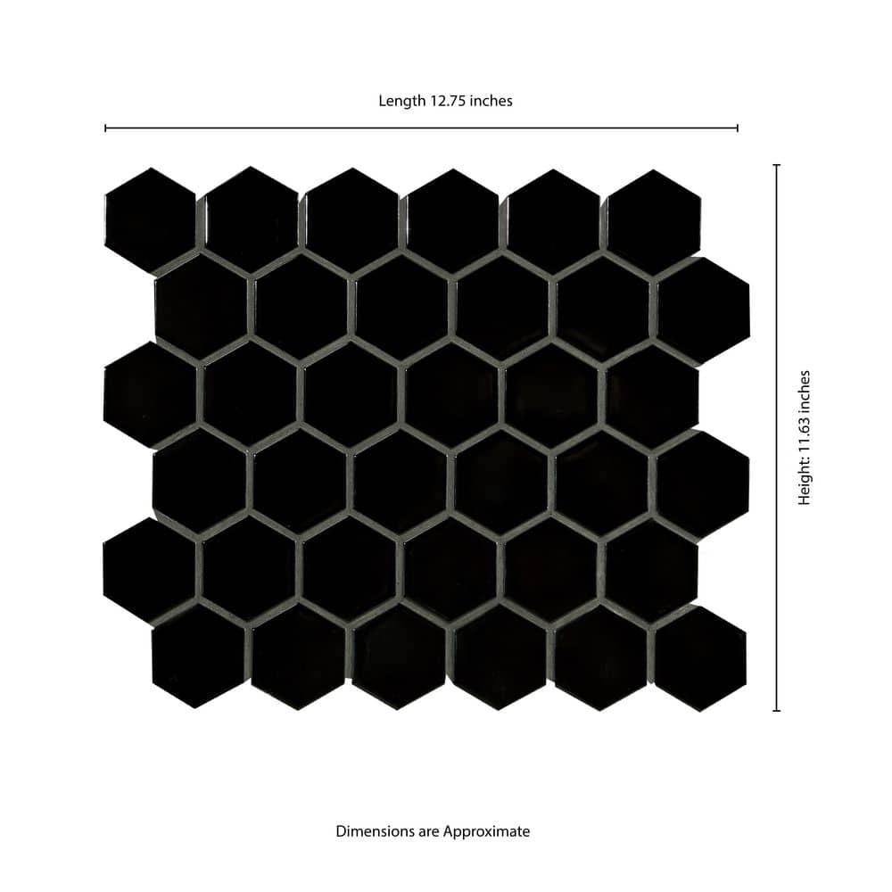 MSI Retro Black Hexagon 11.63 in. x 12.75 in. Matte Porcelain Floor and Wall Tile (14.4 sq. ft./Case)