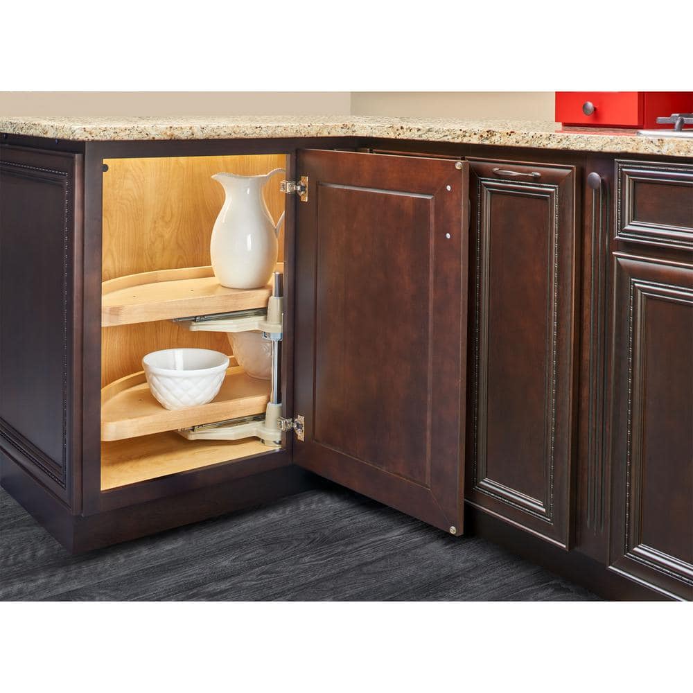 Rev-A-Shelf 2-Shelf Turner Natural Brown 32 in. Lazy Susan Half-Moon Shaped