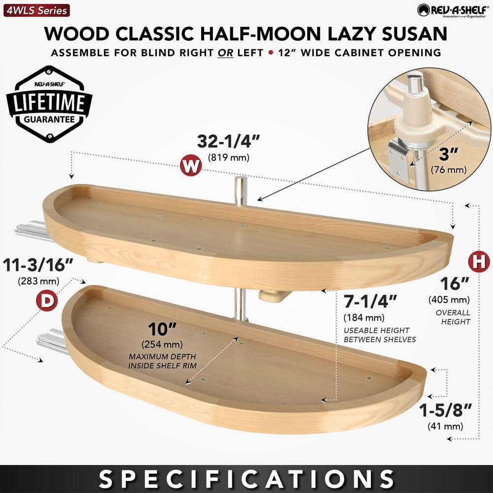 Rev-A-Shelf 2-Shelf Turner Natural Brown 32 in. Lazy Susan Half-Moon Shaped
