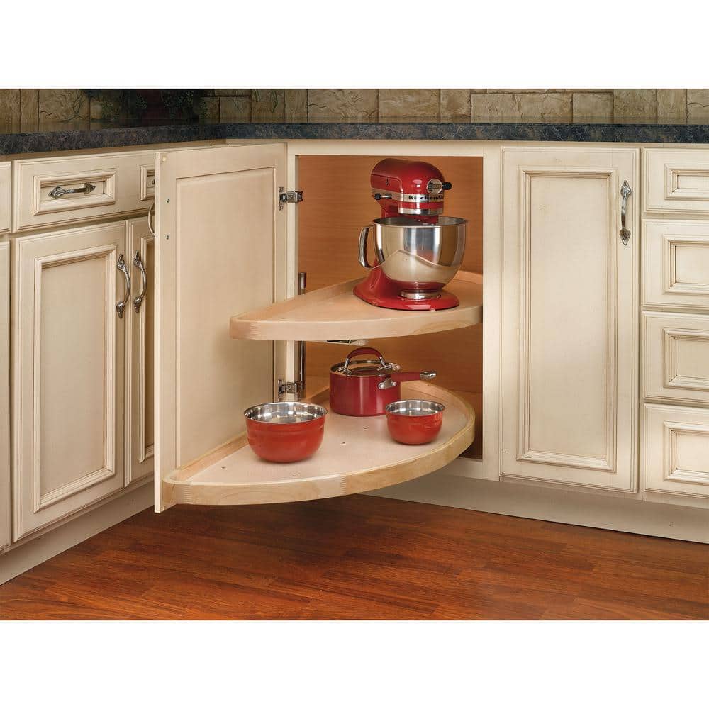 Rev-A-Shelf 2-Shelf Turner Natural Brown 32 in. Lazy Susan Half-Moon Shaped