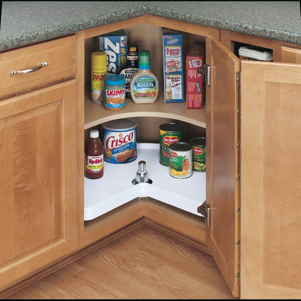 Rev-A-Shelf Polymer Kidney 1-Shelf Lazy Susan w/Bottom Mount Rotating Post for Corner Wall Cabinets