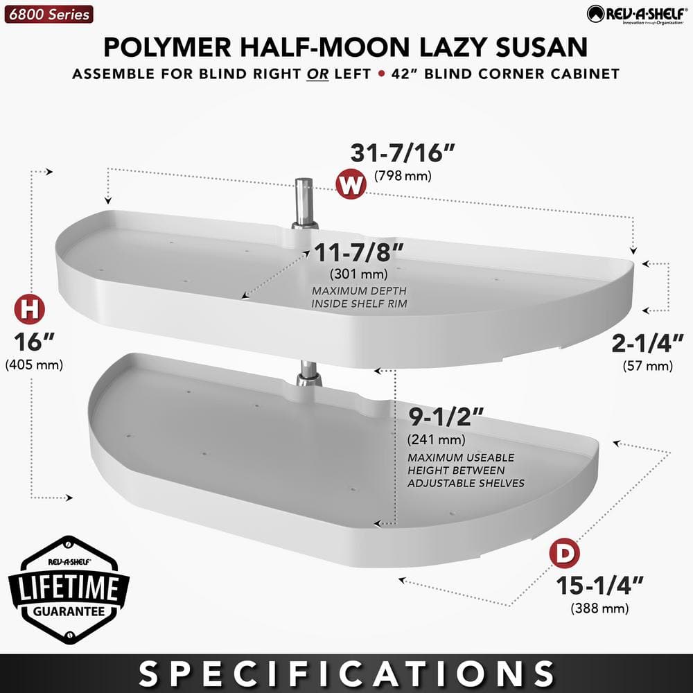 Rev-A-Shelf 2-Shelf White 31 in. Lazy Susan Half-Moon Polymer Blind Cabinet