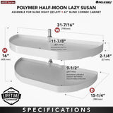 Rev-A-Shelf 2-Shelf White 31 in. Lazy Susan Half-Moon Polymer Blind Cabinet
