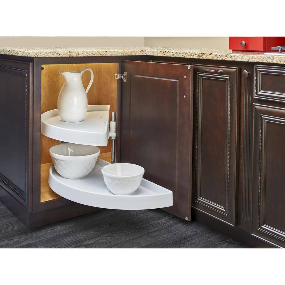 Rev-A-Shelf 2-Shelf White 31 in. Lazy Susan Half-Moon Polymer Blind Cabinet
