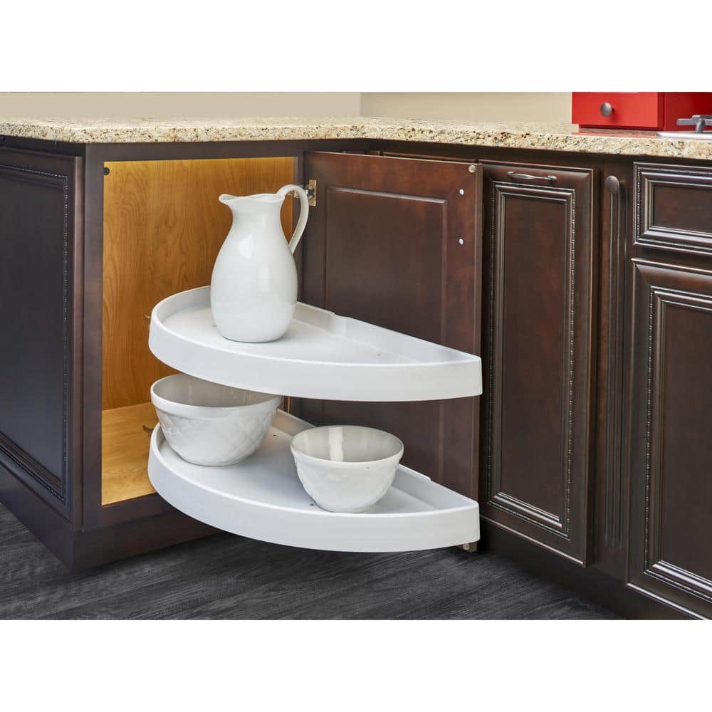 Rev-A-Shelf 2-Shelf White 31 in. Lazy Susan Half-Moon Polymer Blind Cabinet