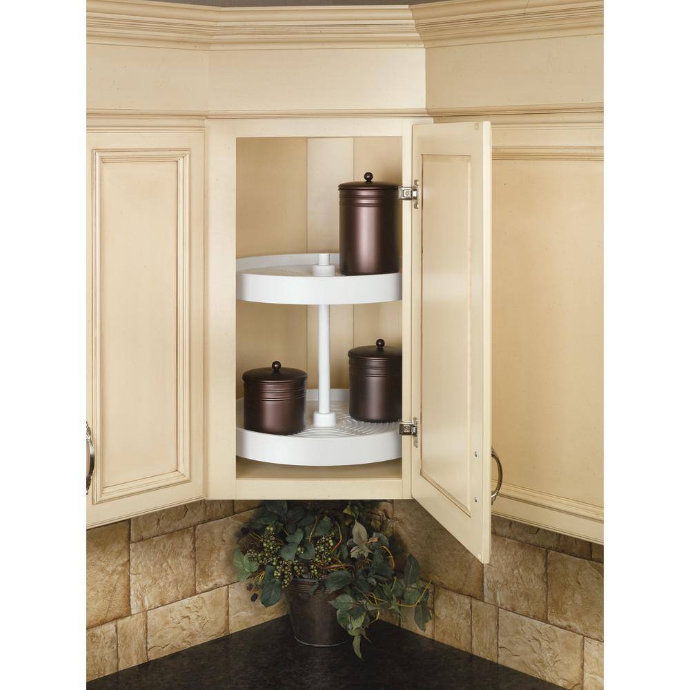 Rev-A-Shelf 31 in. H x 24 in. W x 24 in. D White Polymer Full Circle Bottom Mount 2-Shelf Lazy Susan Set