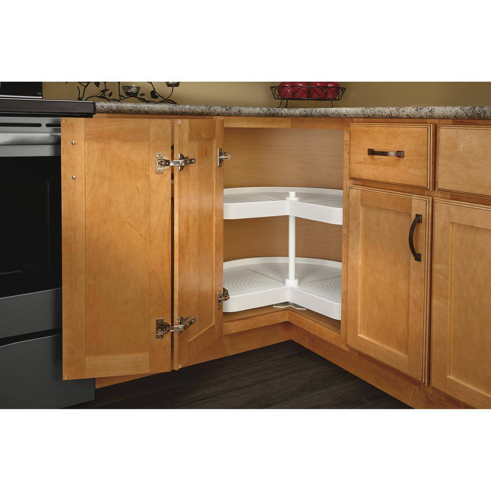 Rev-A-Shelf 18 in. H x 32 in. W x 32 in. D White Polymer Kidney Shape Bottom Mount 2-Shelf Lazy Susan Set