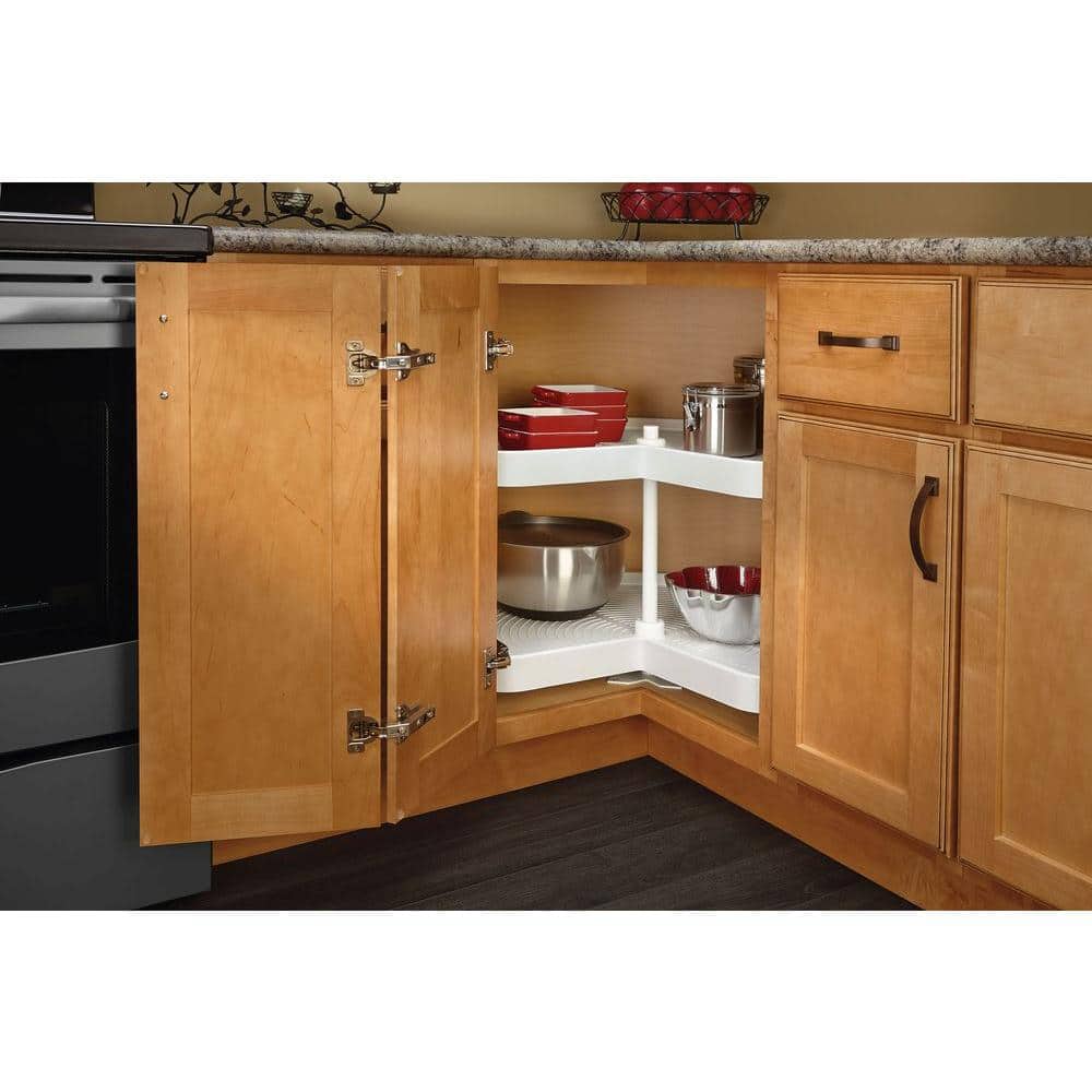 Rev-A-Shelf 18 in. H x 32 in. W x 32 in. D White Polymer Kidney Shape Bottom Mount 2-Shelf Lazy Susan Set