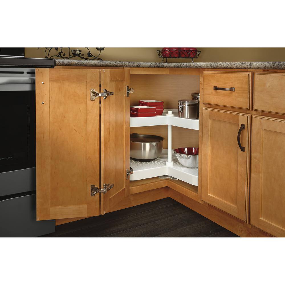 Rev-A-Shelf 18 in. H x 32 in. W x 32 in. D White Polymer Kidney Shape Bottom Mount 2-Shelf Lazy Susan Set