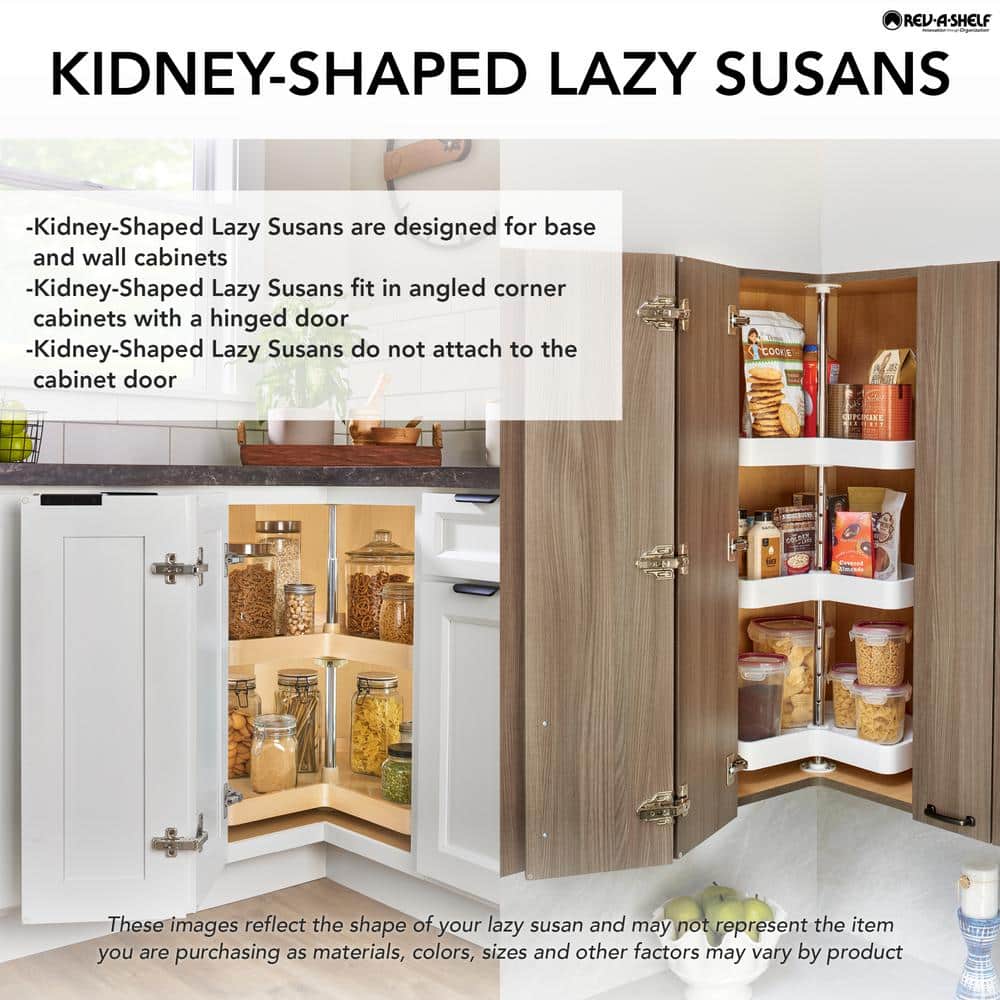 Rev-A-Shelf 18 in. H x 32 in. W x 32 in. D White Polymer Kidney Shape Bottom Mount 2-Shelf Lazy Susan Set