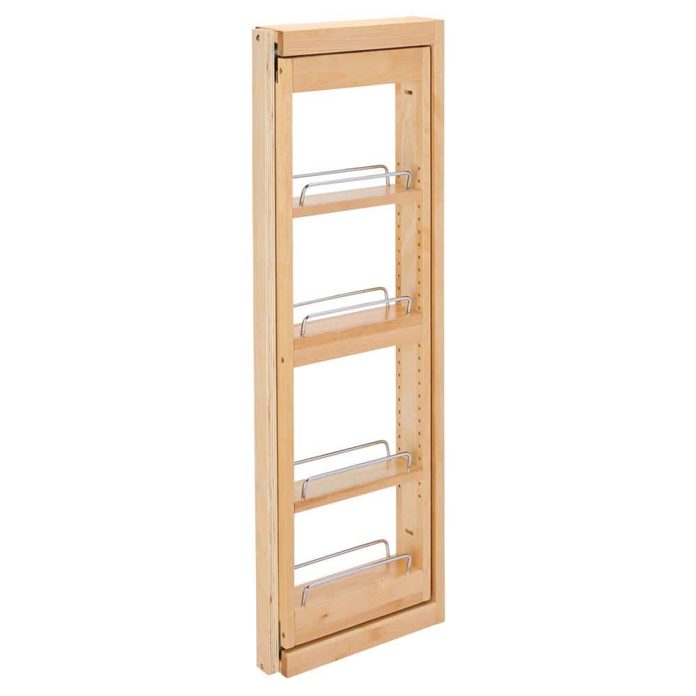 Rev-A-Shelf 3 in W x 36 in H 4-Tier Pull-Out Wood Wall Filler Organizer with Soft-Close Slides, Natural Maple