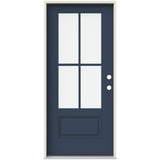 36 in. x 80 in. Left-Hand 4 Lite Clear Glass Revival Blue Painted Fiberglass Prehung Front Door with Brickmould