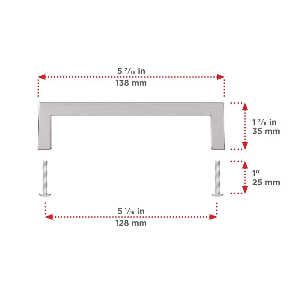 Richelieu 5-1/16 in. (128 mm) Center-to-Center Brushed Nickel Contemporary Drawer Pull