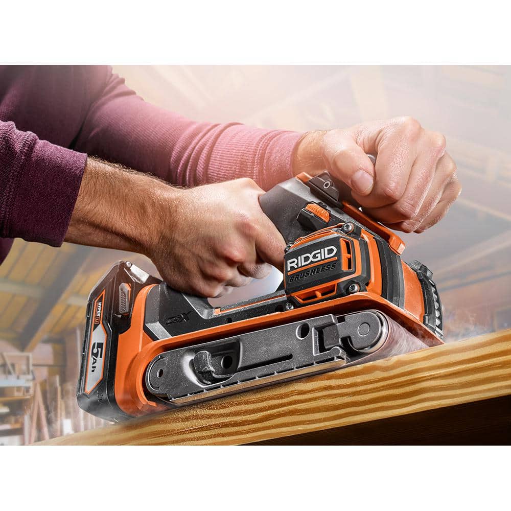 RIDGID 18V Brushless Cordless 3 in. x 18 in. Belt Sander Kit with (1) 2.0 Ah Battery and Charger