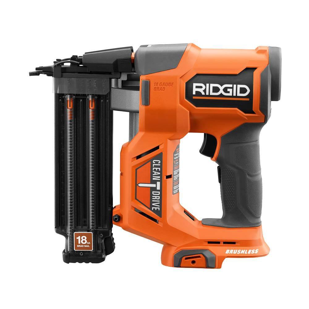 RIDGID 18V Brushless Cordless 18-Gauge 2-1/8 in. Brad Nailer with CLEAN DRIVE Technology with 18V 2.0 Ah Lithium-Ion Battery