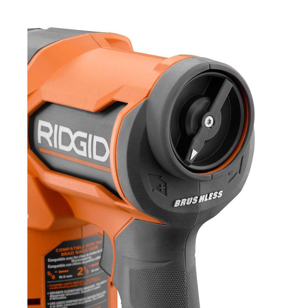 RIDGID 18V Brushless Cordless 18-Gauge 2-1/8 in. Brad Nailer with CLEAN DRIVE Technology with 18V 2.0 Ah Lithium-Ion Battery