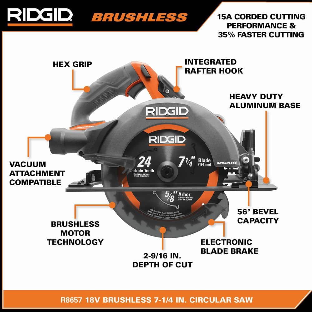 RIDGID 18V Brushless Cordless 18-Gauge 2-1/8 in. Brad Nailer with Brushless 7-1/4 in. Circular Saw (Tools Only)