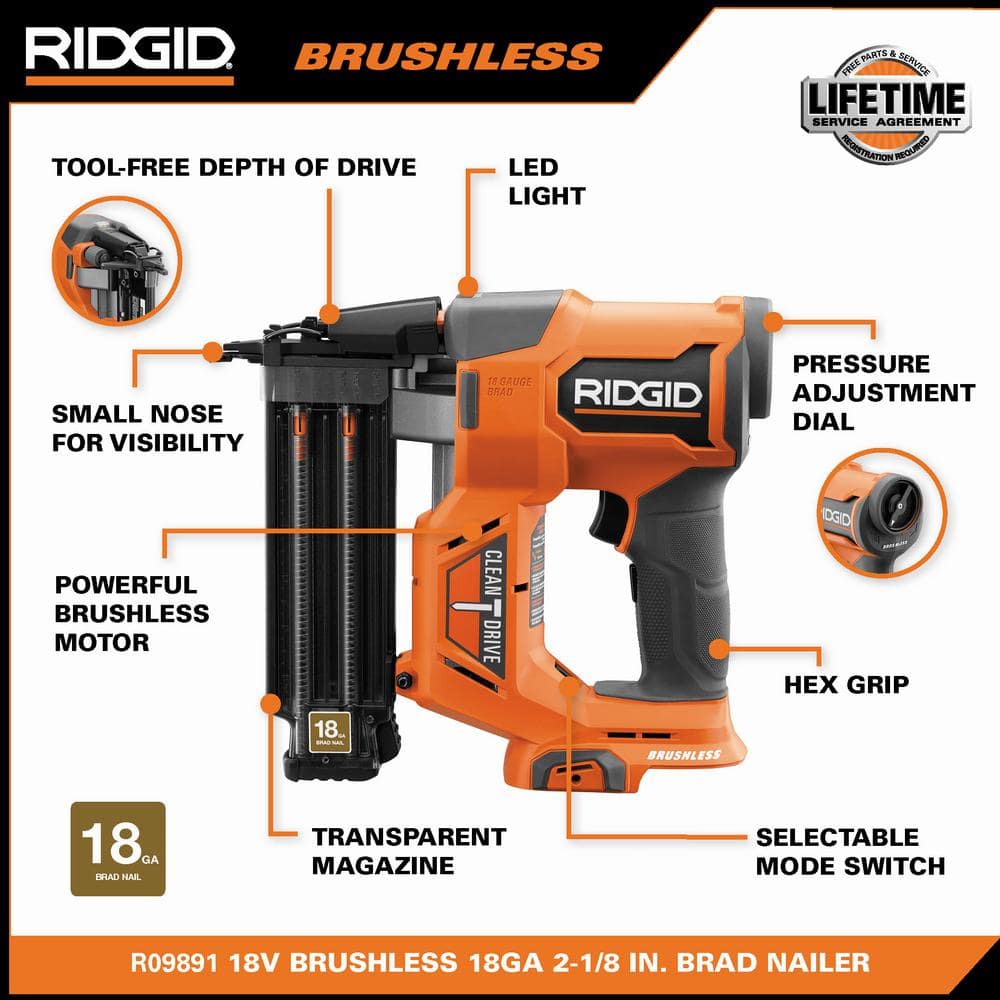 RIDGID 18V Brushless Cordless 18-Gauge 2-1/8 in. Brad Nailer with Brushless 7-1/4 in. Circular Saw (Tools Only)