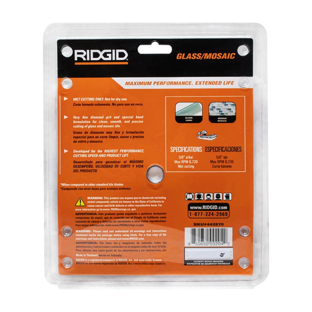 RIDGID 7 in. Glass Mosaic Tile Diamond Blade, 5/8 in. Arbor