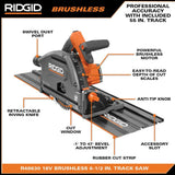 RIDGID 18V Brushless Cordless Track Saw (Tool Only) with (2) 27.5 in. Tracks and (3) Track Saw Clamps