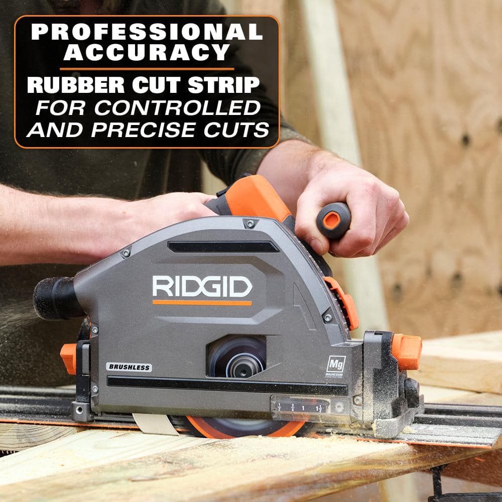 RIDGID 18V Brushless Cordless Track Saw (Tool Only) with (2) 27.5 in. Tracks and (3) Track Saw Clamps