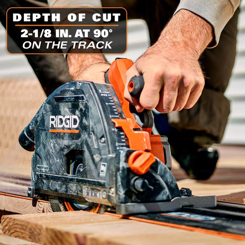 RIDGID 18V Brushless Cordless Track Saw (Tool Only) with (2) 27.5 in. Tracks and (3) Track Saw Clamps