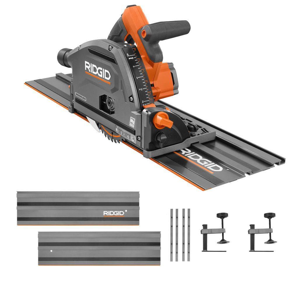 RIDGID 18V Brushless Cordless Track Saw (Tool Only) with (2) 27.5 in. Tracks and (3) Track Saw Clamps