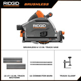 RIDGID 18V Brushless Cordless Track Saw (Tool Only) with (2) 27.5 in. Tracks and (3) Track Saw Clamps