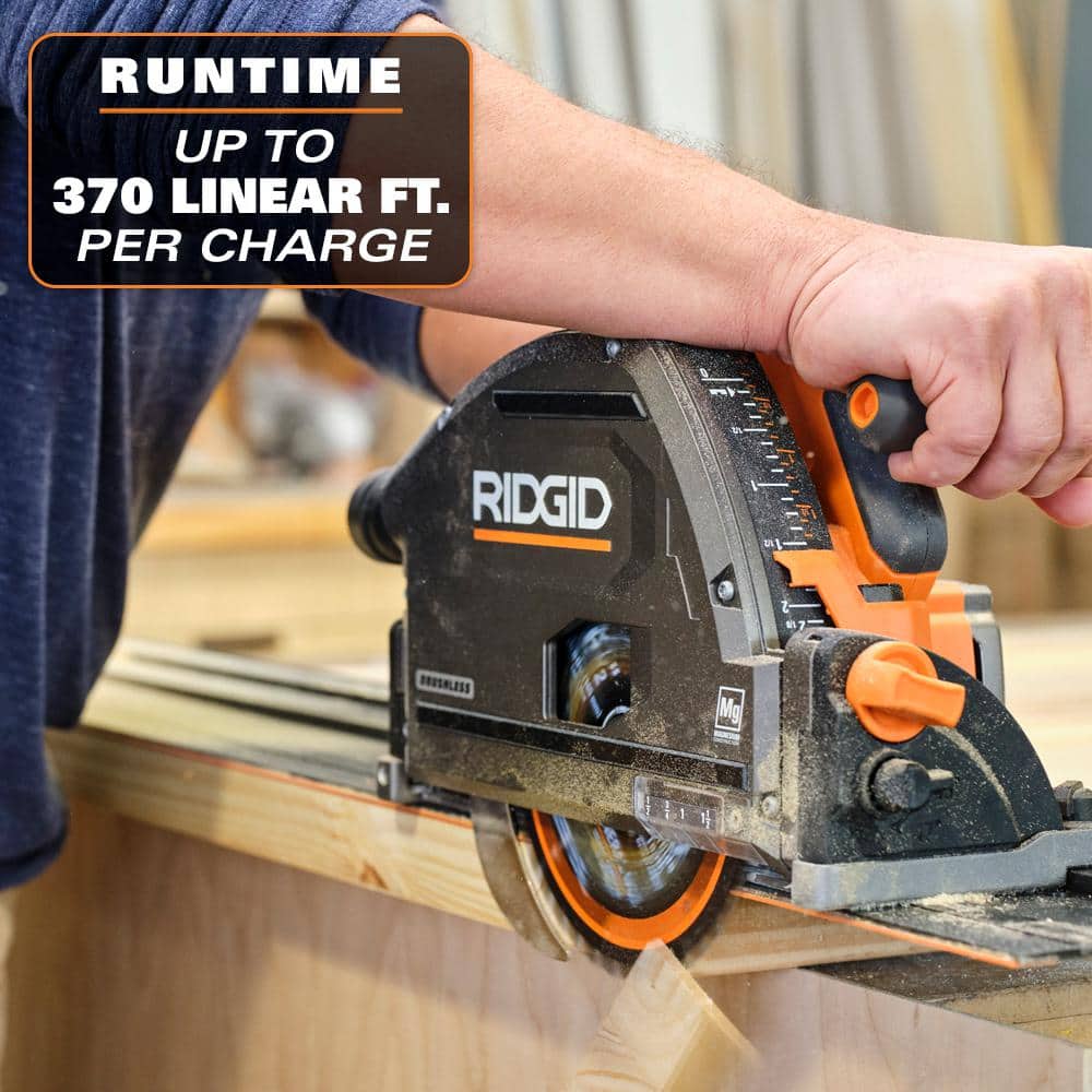 RIDGID 18V Brushless Cordless Track Saw with 18V 6.0 Ah MAX Output Lithium Ion Battery and Rapid Charger