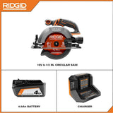 RIDGID 18V Cordless 6-1/2 in. Circular Saw Kit with (1) 4.0 Ah Battery and Charger