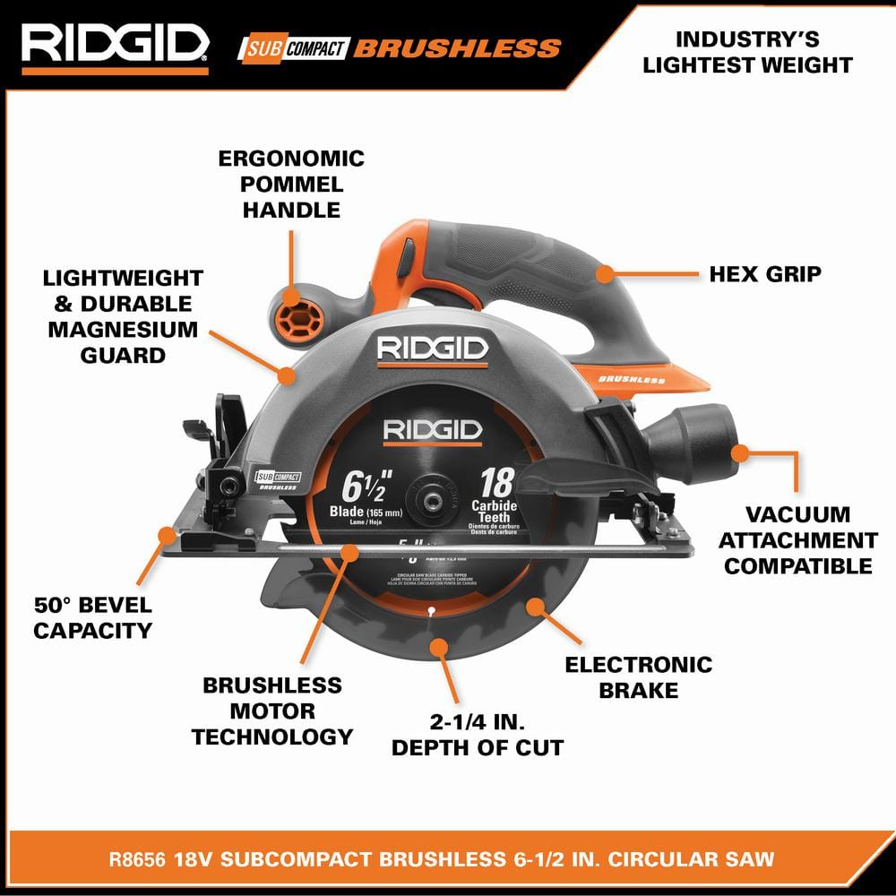 RIDGID 18V SubCompact Brushless Cordless 6-1/2 in. Circular Saw (Tool Only)