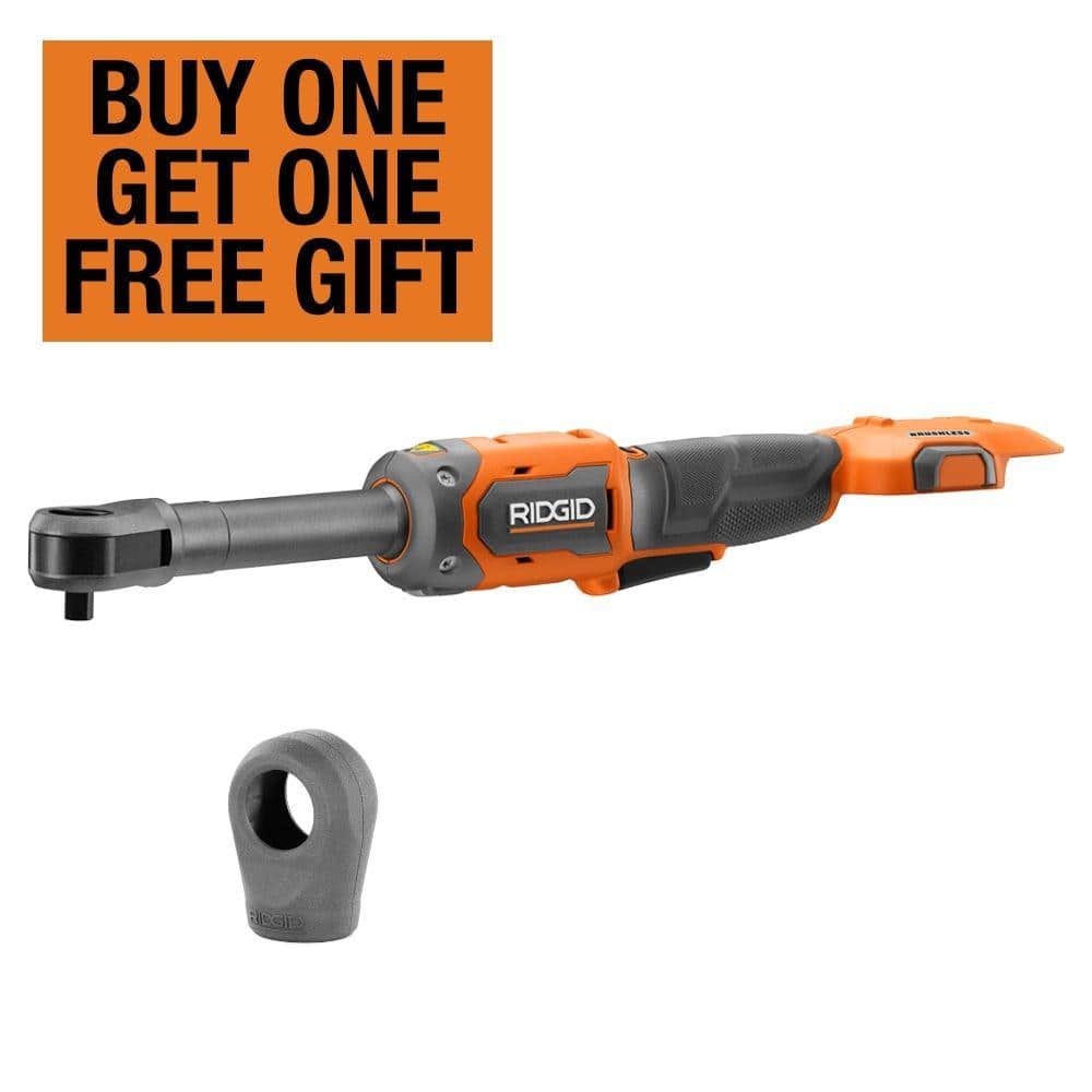 RIDGID 18V Brushless Cordless 3/8 in. Extended Reach Ratchet (Tool Only) with Protective Boot