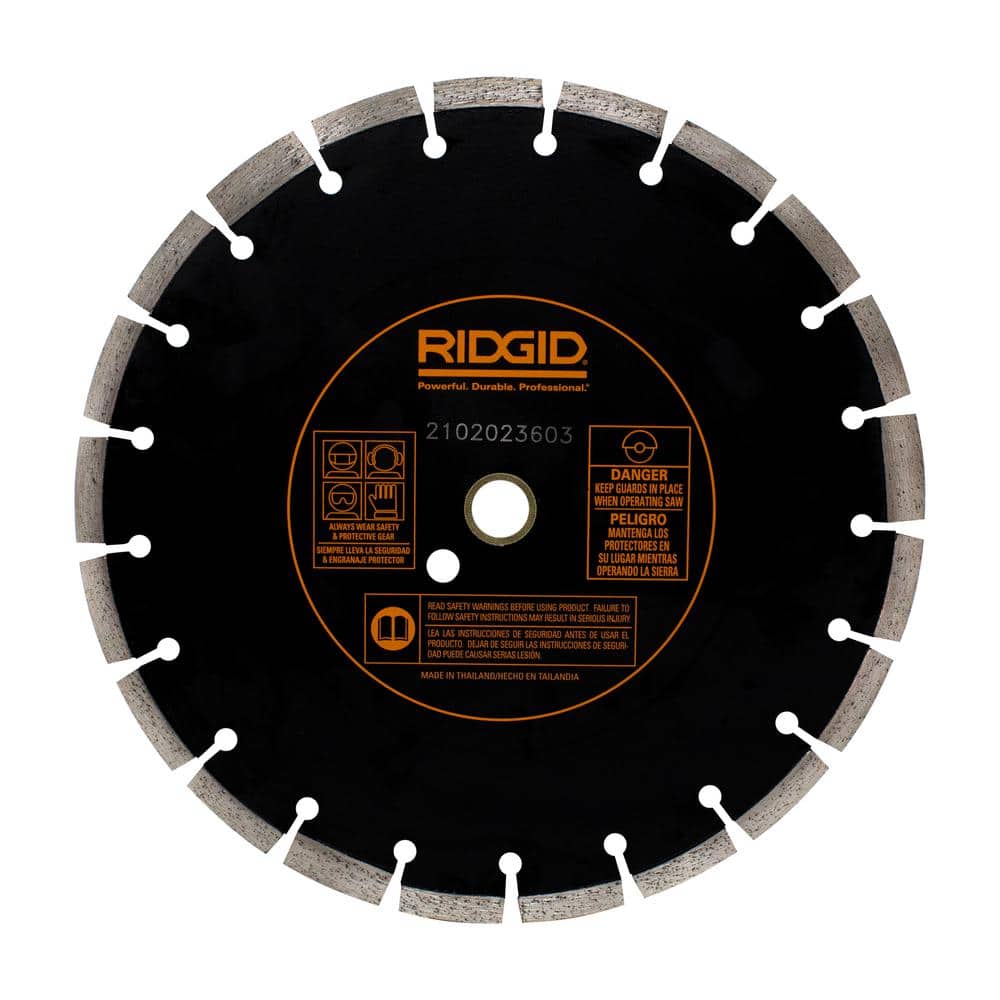 RIDGID 12 in. Dual-Purpose Diamond Blade, Segmented Rim, 1 in. Arbor with 20 mm Adapter
