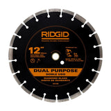 RIDGID 12 in. Dual-Purpose Diamond Blade, Segmented Rim, 1 in. Arbor with 20 mm Adapter