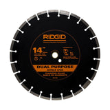 RIDGID 14 in. Dual-Purpose Walk-Behind Saw Diamond Blade, 1 in. Arbor with 20 mm Adapter